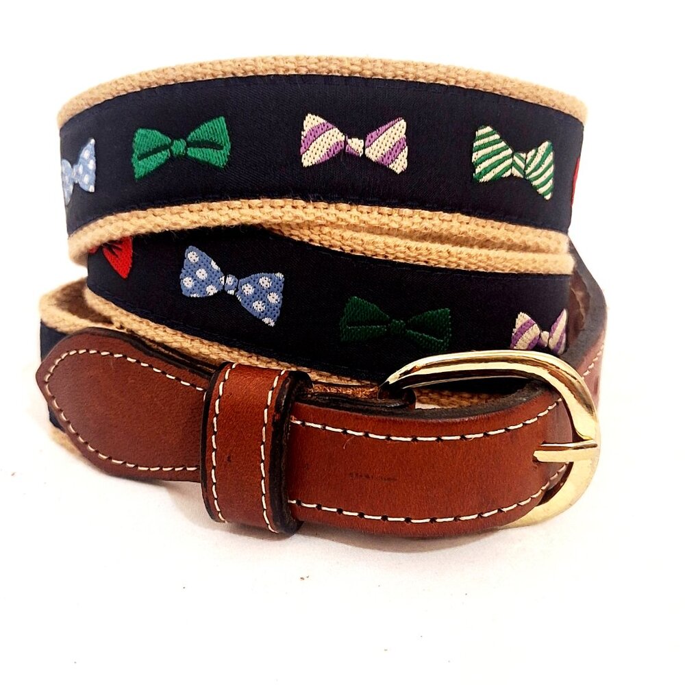 Stylish Brown Leather Belt with Colorful Bow Tie Design